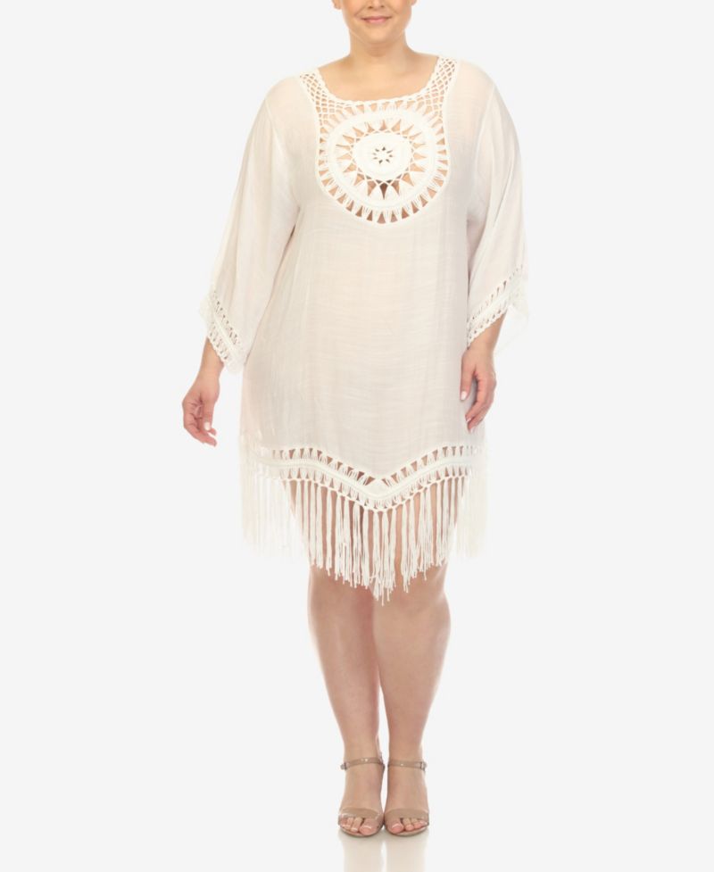 Plus Size Crocheted Fringed Trim Cover Up Dress