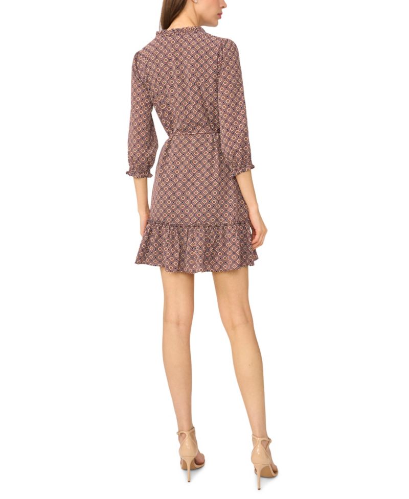 Women's Ruffle V-Neck 3/4-Sleeve Mini Dress
