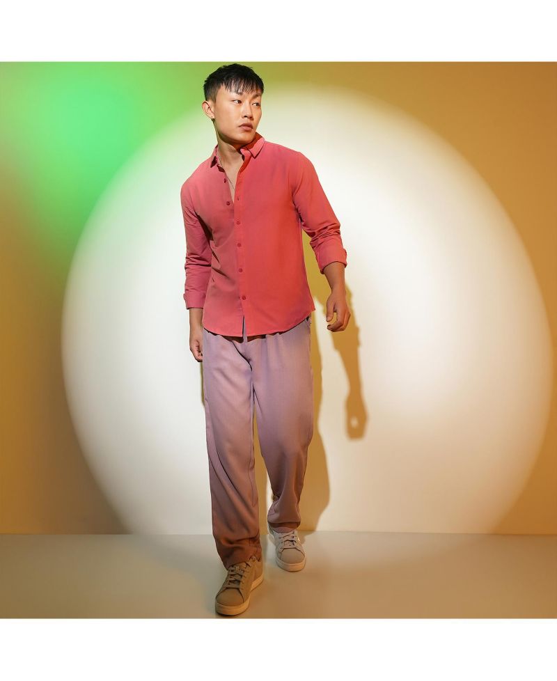 Men's Coral Pink Solid Basic Shirt