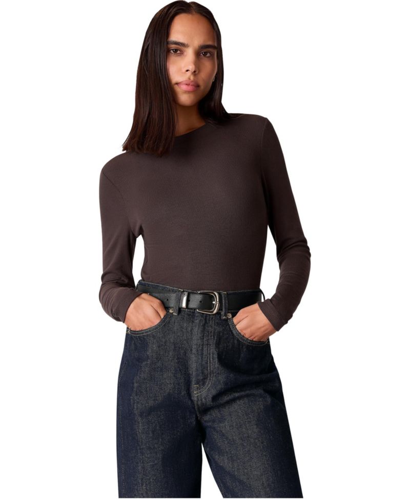 Women's Essential Long-Sleeve Crewneck Viscose-Blend T-Shirt