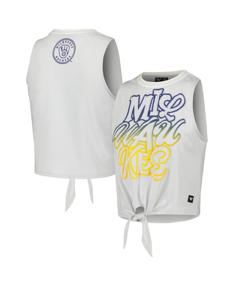 Women's White Milwaukee Brewers Twisted Tie Front Tank Top
