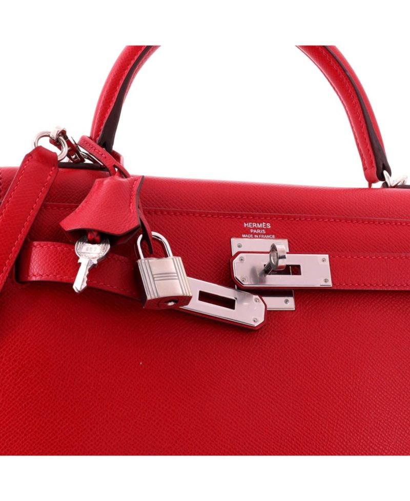 Kelly 28 Handbag Red Epsom with Palladium Hardware