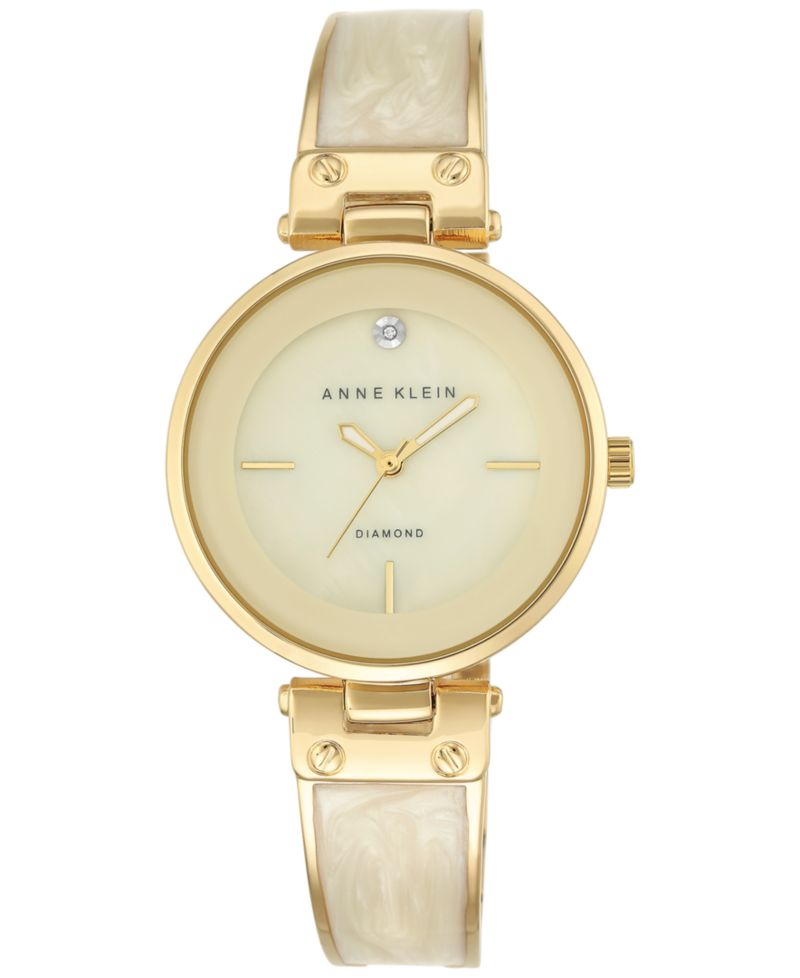 Women's Diamond Accent Gold-Tone and Ivory Bracelet Watch 34mm