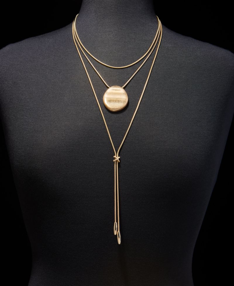 Disc & Tassel Layered Lariat Necklace, 18" + 3" extender