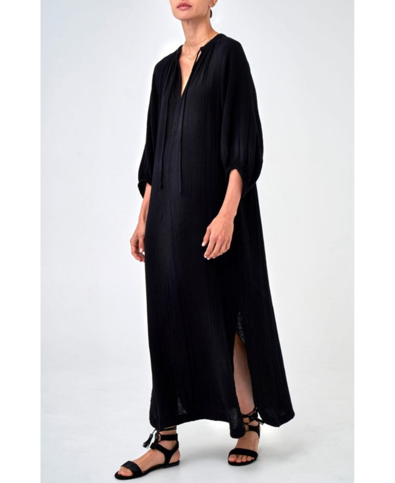 Women's Ocean+Main Avery Long Tie Neck Dress Gauze Caftan