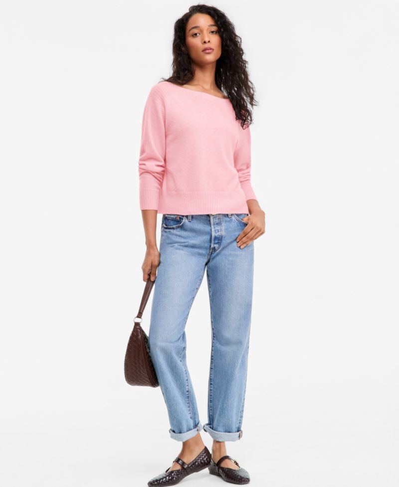 Plus Size 100% Cashmere Boat-Neck Sweater