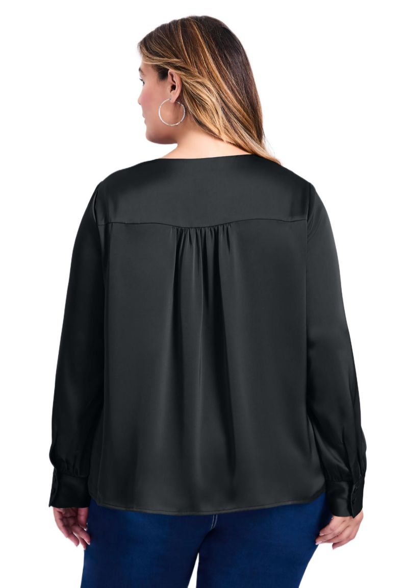 Women's Plus Size Marlene Tie Front Satin Blouse