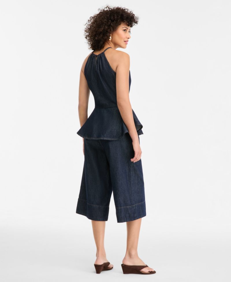 Women's Cropped Denim Wide-Leg Pants