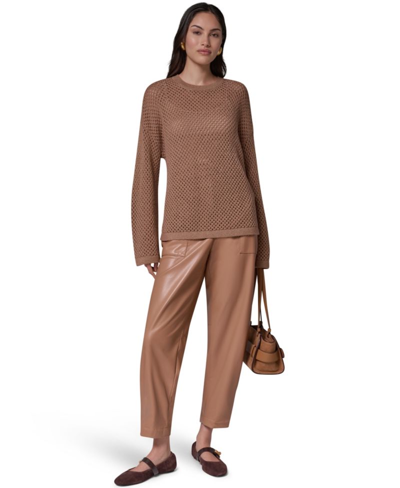 Women's Oversized Long-Sleeve Open-Weave Crewneck Sweater