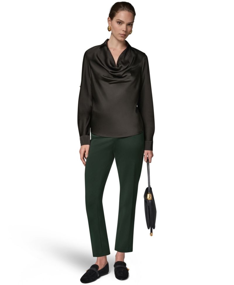 Petite Satin Back Crepe Long-Sleeve Top