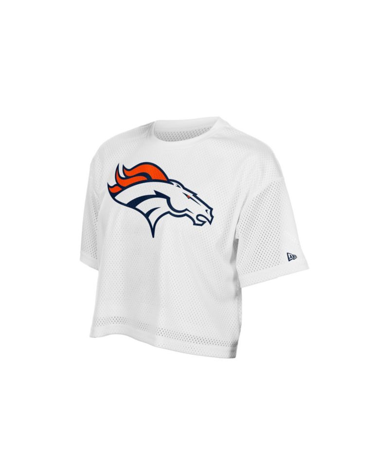 Women's White Denver Broncos Summer Mesh Cropped Boxy T-Shirt