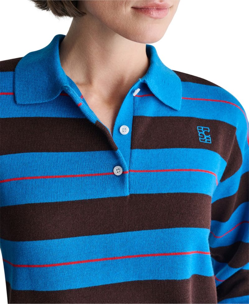 Women's Long-Sleeve Striped Rugby Polo Sweater