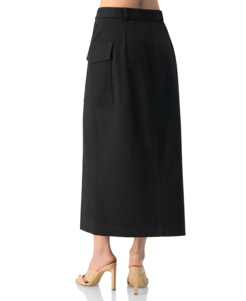 Women's High-Waisted Belted Side-Slit Midi Skirt