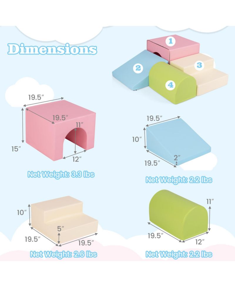 Kids Climb and Crawl Activity Playset Blocks w/ Waterproof PU Cover EPE Foam
