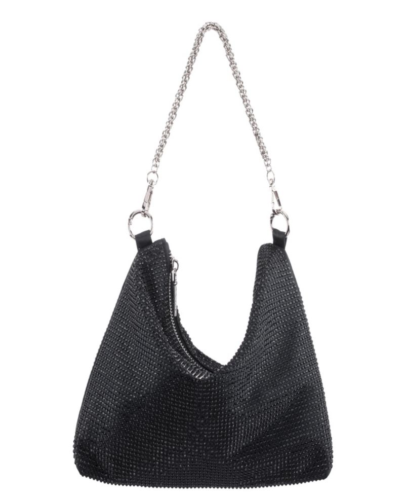 Crystal Embellished Zipper Hobo Bag