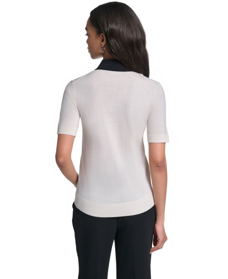 Women's Merino Wool-Blend Short-Sleeve V-Neck Sweater