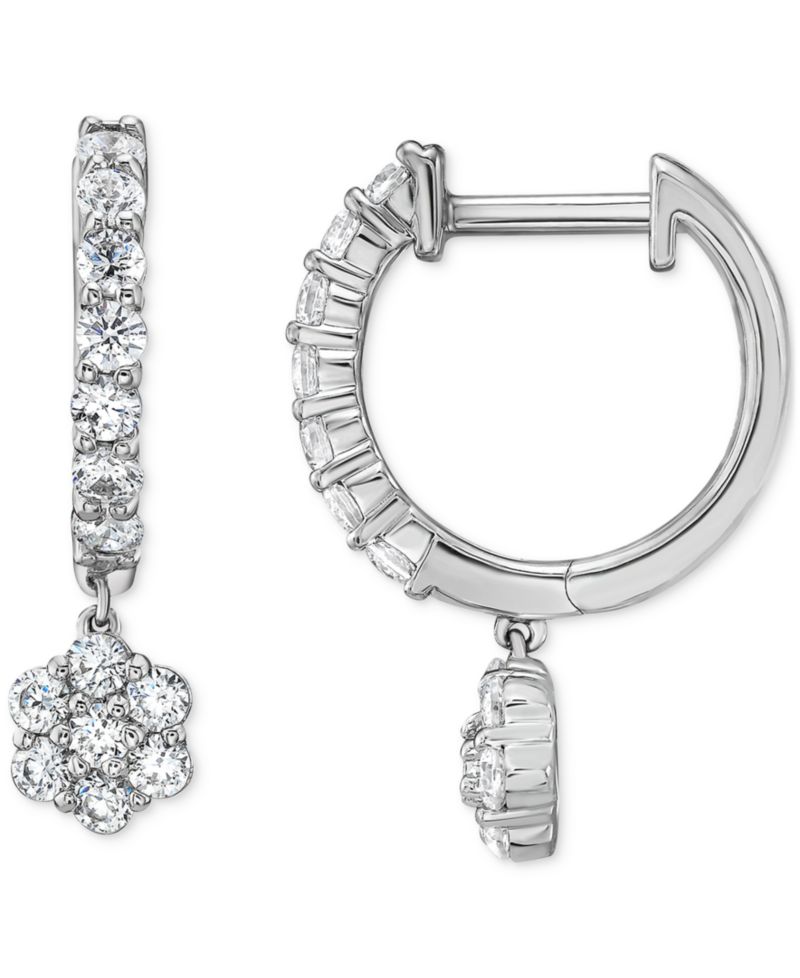 Diamond Dangling Flower Earrings (1 ct. t.w.) in 10k White Gold