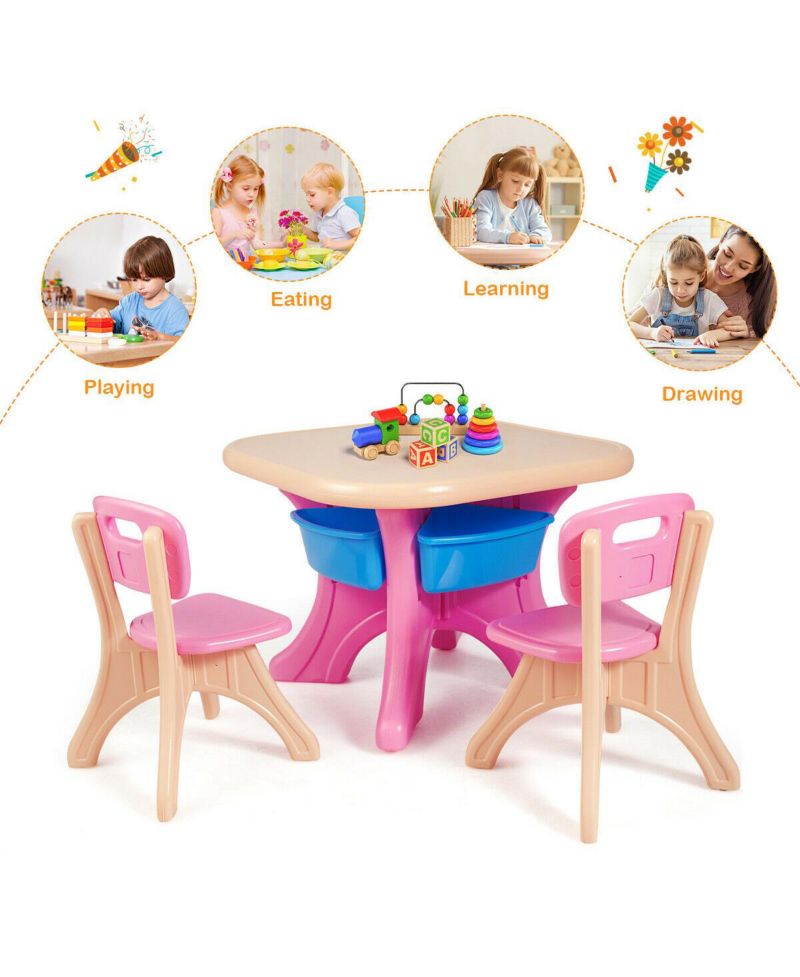 Kids In/Outdoor Plastic Storage Play Table & Chair Set, 3-Piece