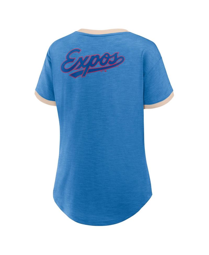 Women's Blue Montreal Expos Cooperstown Collection Binge Worthy Stadium Slub V-Neck T-Shirt