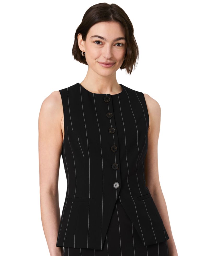 Women's Wide Pinstripe Suiting Sleeveless Peplum Top