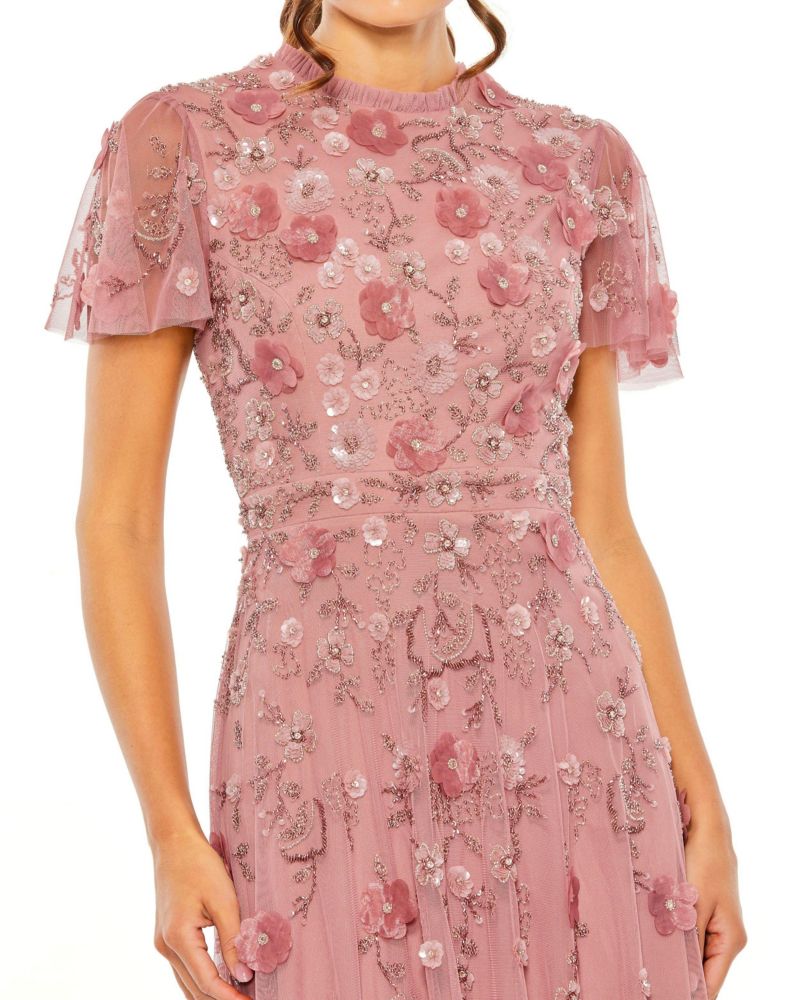 Women's Embellished High Neck Cap Sleeve A Line Dress