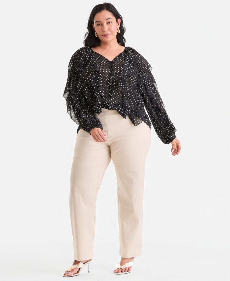 Plus Size Mid-Rise Pull-On Straight-Leg Pants