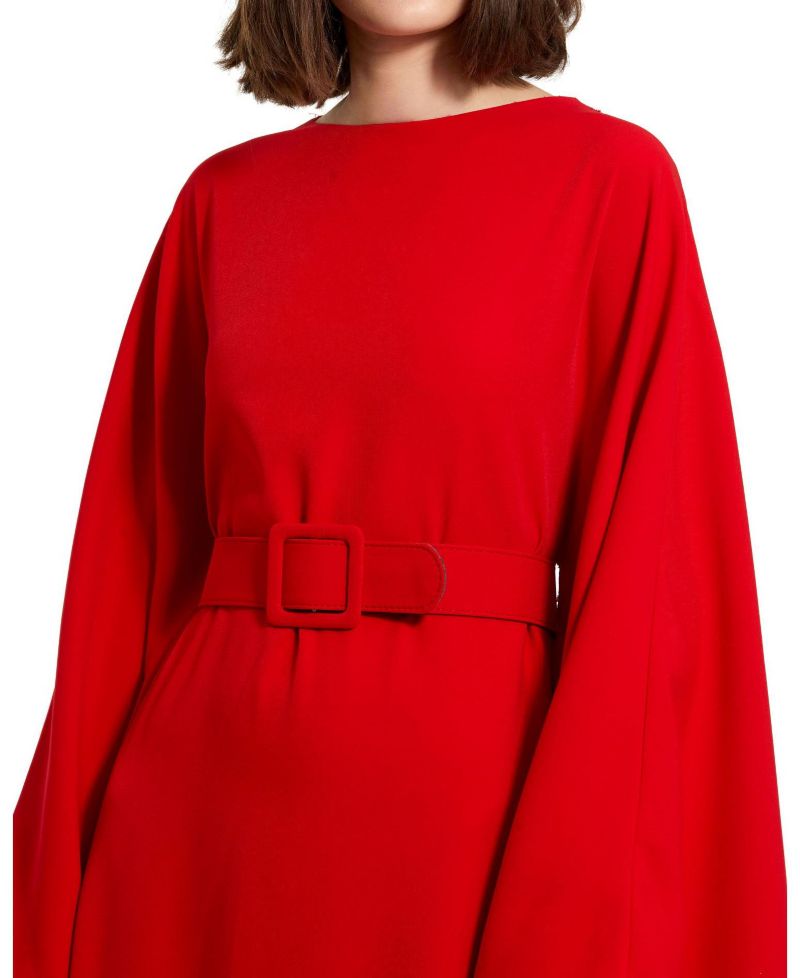 Women's Crepe Boat Neck Belt Detail Shawl Gown