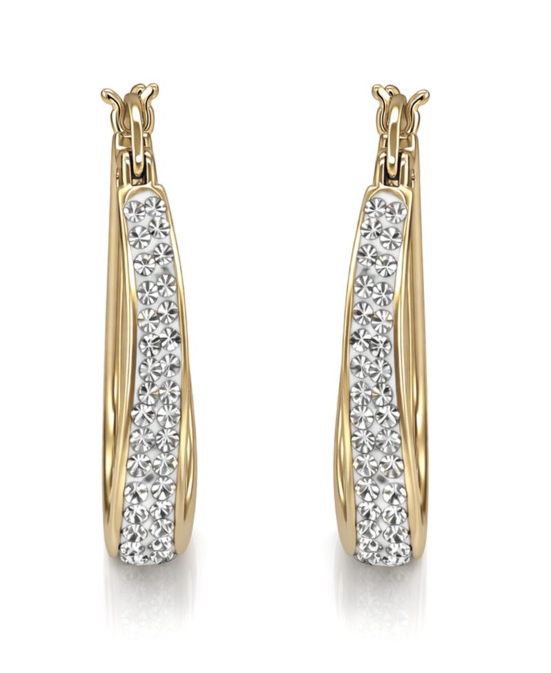 Crystal In & Out Teardrop Hoop Earrings in Silver Plate, Gold-Plate or Rose Gold Plate