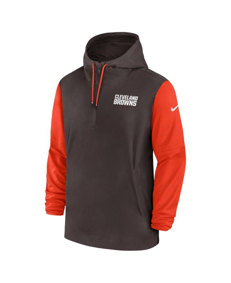 Men's Brown/Orange Cleveland Browns 2024/25 Sideline Pre-Game Player 1/2-Zip Hoodie Jacket