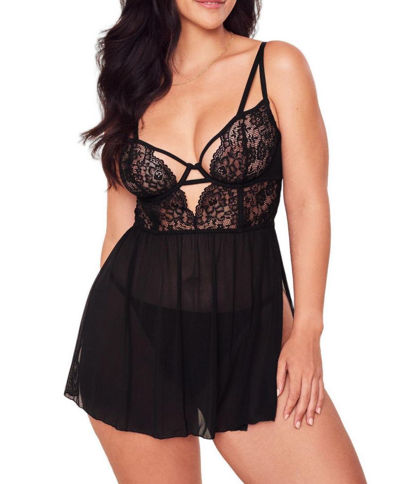 Plus Size Rae Unlined Babydoll and G-String Set Lingerie
