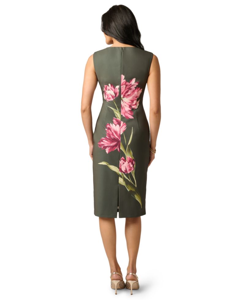 Women's Floral Crepe Asymmetrical Midi Dress