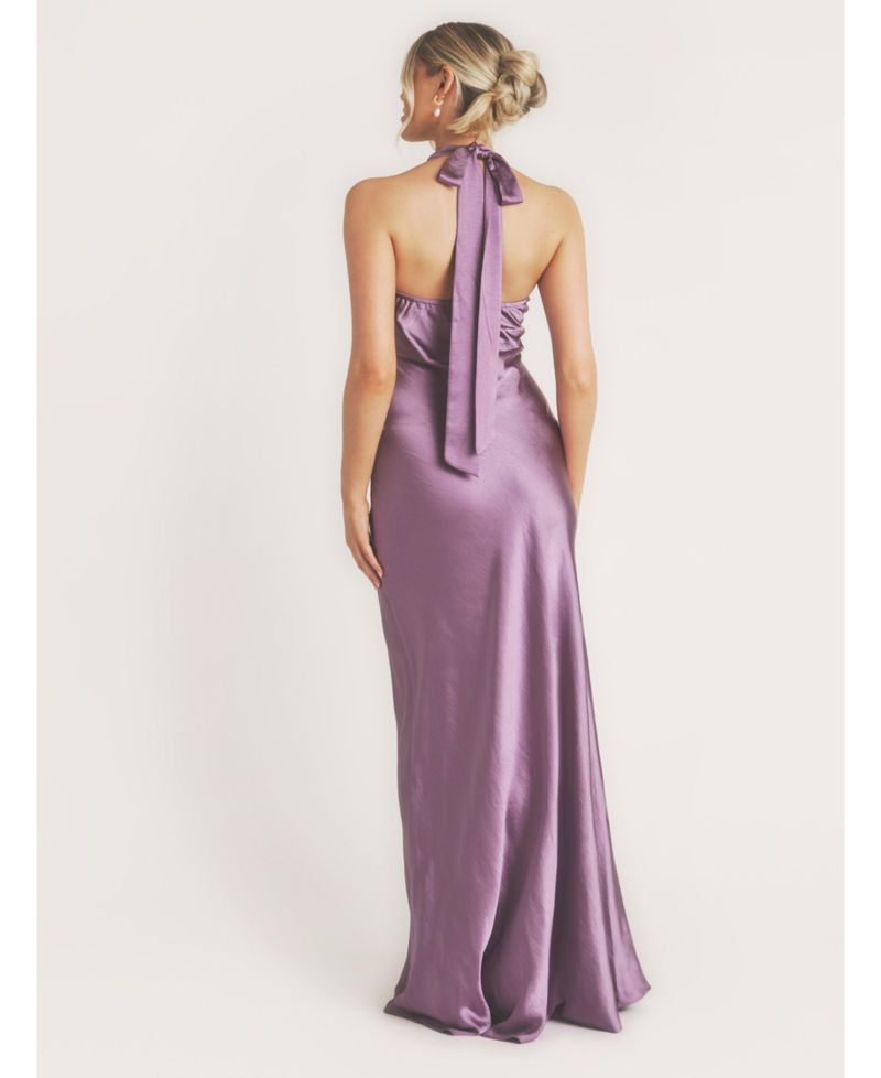 Women's Racer Neck Satin Bridesmaid Dress