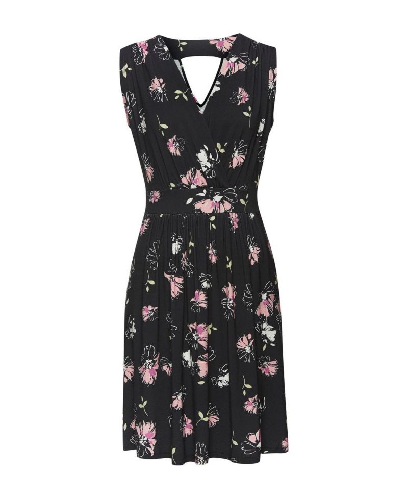 Women's Viscose Floral Print Open Back Detail A-Line V-Neck Short Dress