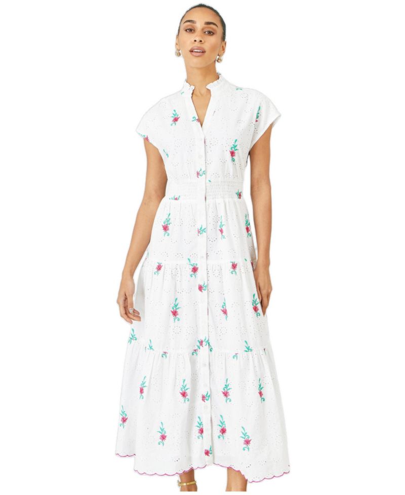 Women's Broderie Anglaise Embroidered Midi Dress