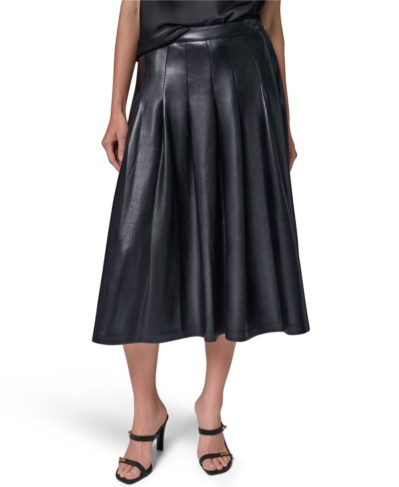 Women's Pleated Faux Leather Midi Skirt