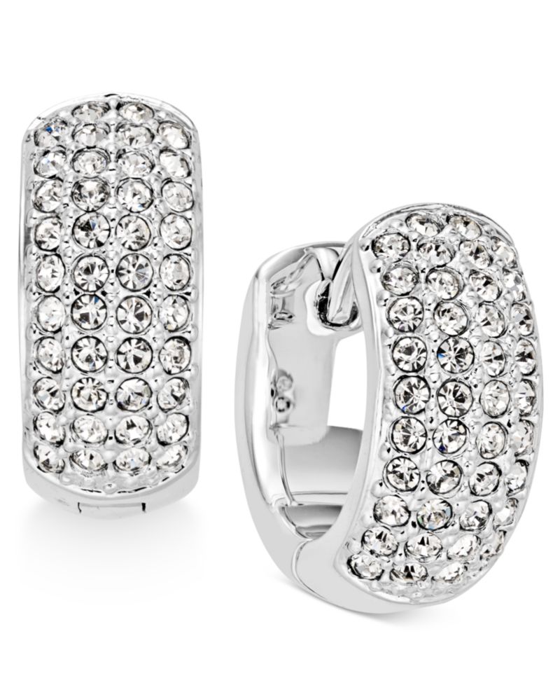 Silver-Tone Pav&eacute; 1/2" Small Hoop Earrings