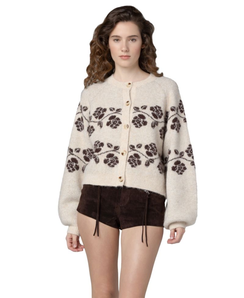 Women's Floral-Print Scoop Neck Cardigan