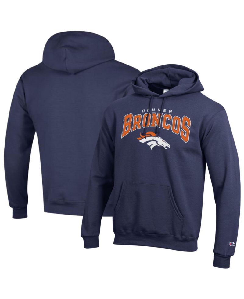 Men's Navy Denver Broncos Powerblend Arch over Logo Hoodie
