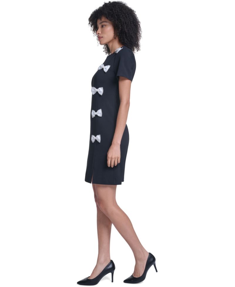 Women's Scuba Crepe A-Line Contrast-Bow Cocktail Dress