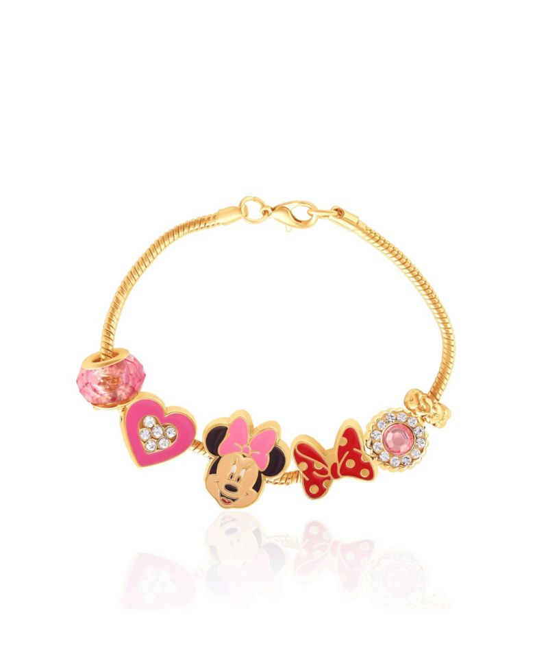 Minnie Mouse Bracelet for Women, 7" -Tone Charm Bracelet with 6 Unique Charms Official License