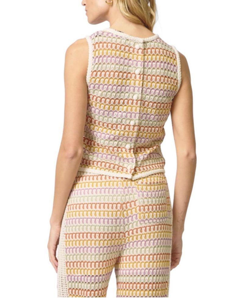 Women's Celine Rainbow Crochet Button Back Shell