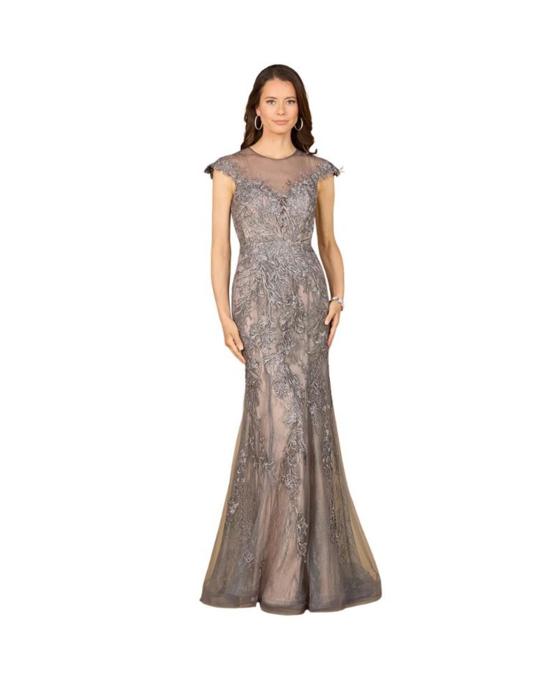 Women's Sheath Lace Gown with Cap Sleeves