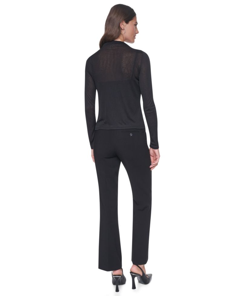 Women's Mock Neck Long Sleeve Sheer Blouse