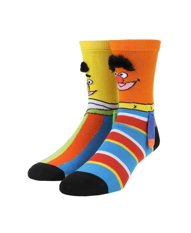 Women's Bert and Ernie Casual Crew Socks With 3D Arms and Magnetic Hands