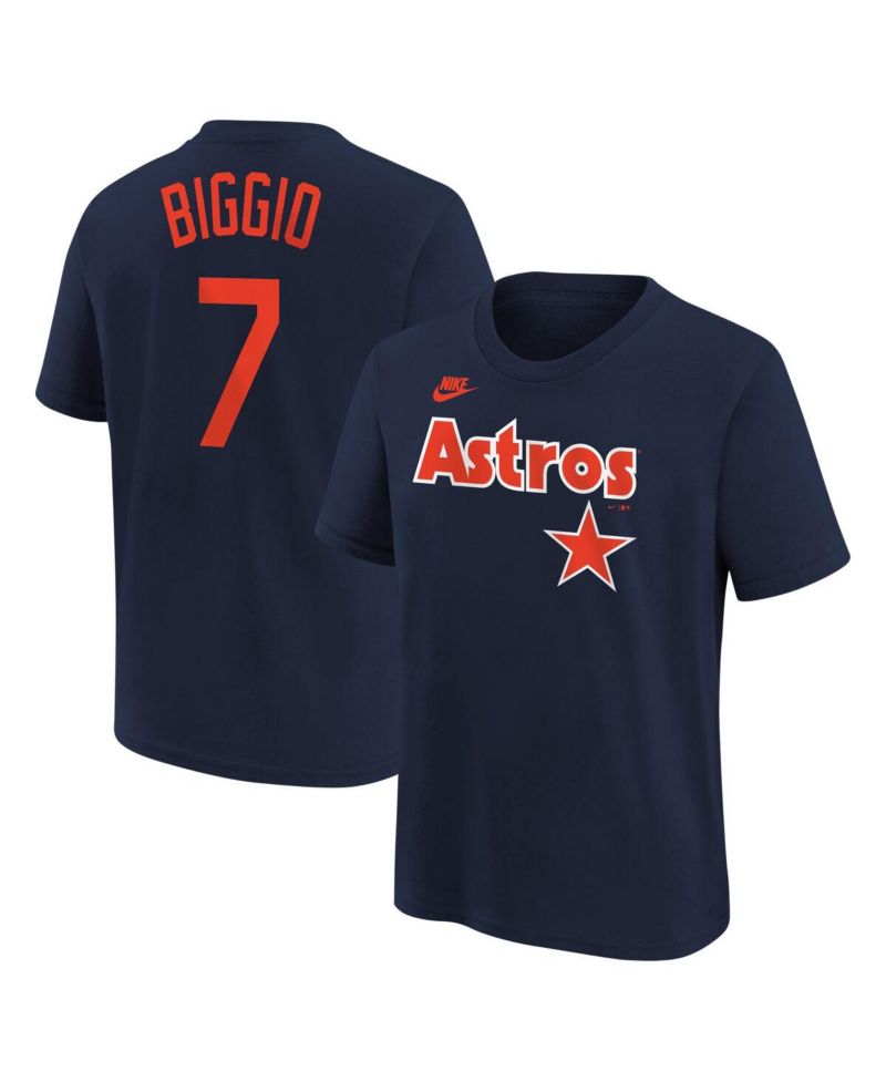Big Boys Craig Biggio Navy Distressed Houston Astros Cooperstown Collection Name and Number T-shirt