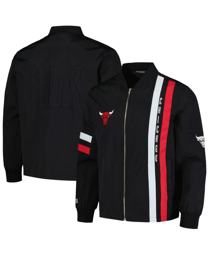 Men's and Women's Black Chicago Bulls Stitch Applique Full-Zip Bomber Jacket