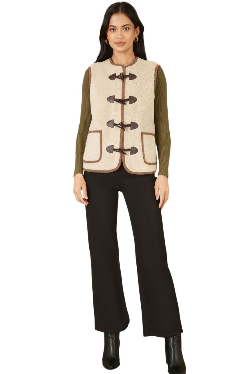 Women's Faux Leather Button Detail Gilet