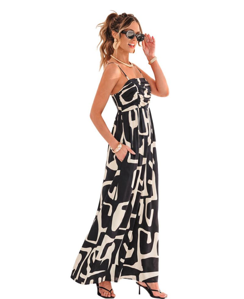 Women's Abstract Geometric Print Wide-Leg Jumpsuit