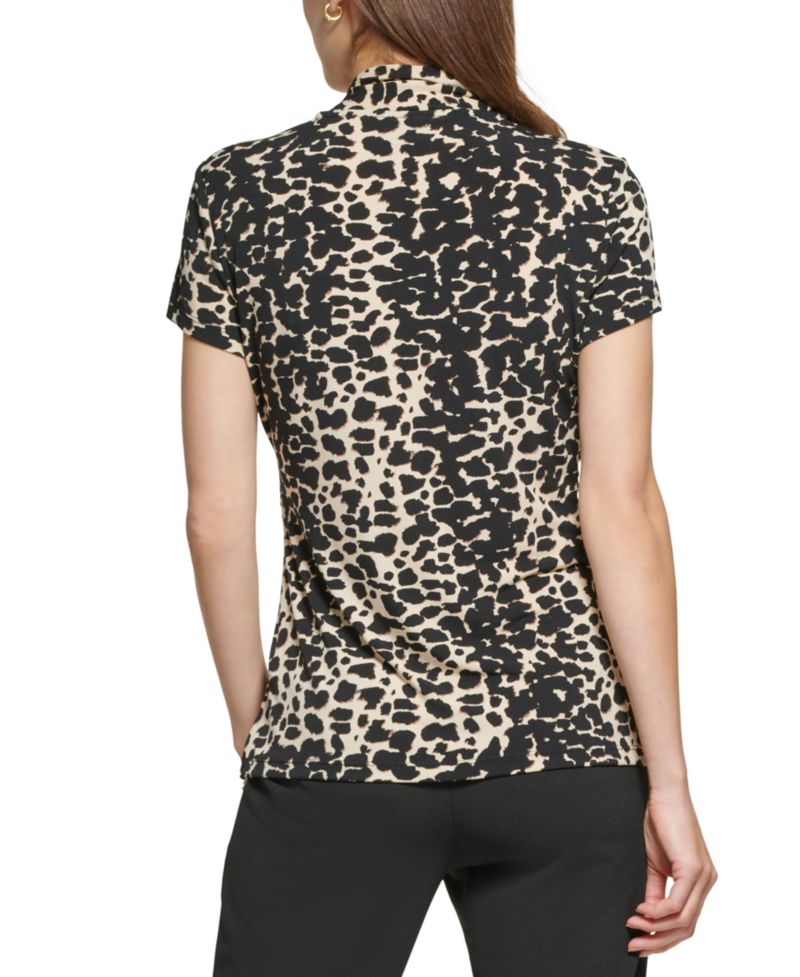 Petite Animal-Print Draped Surplice Blouse