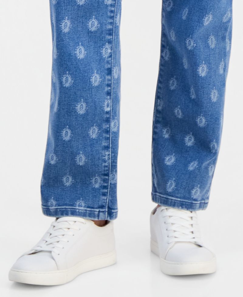Petite Printed High-Rise Straight Jeans